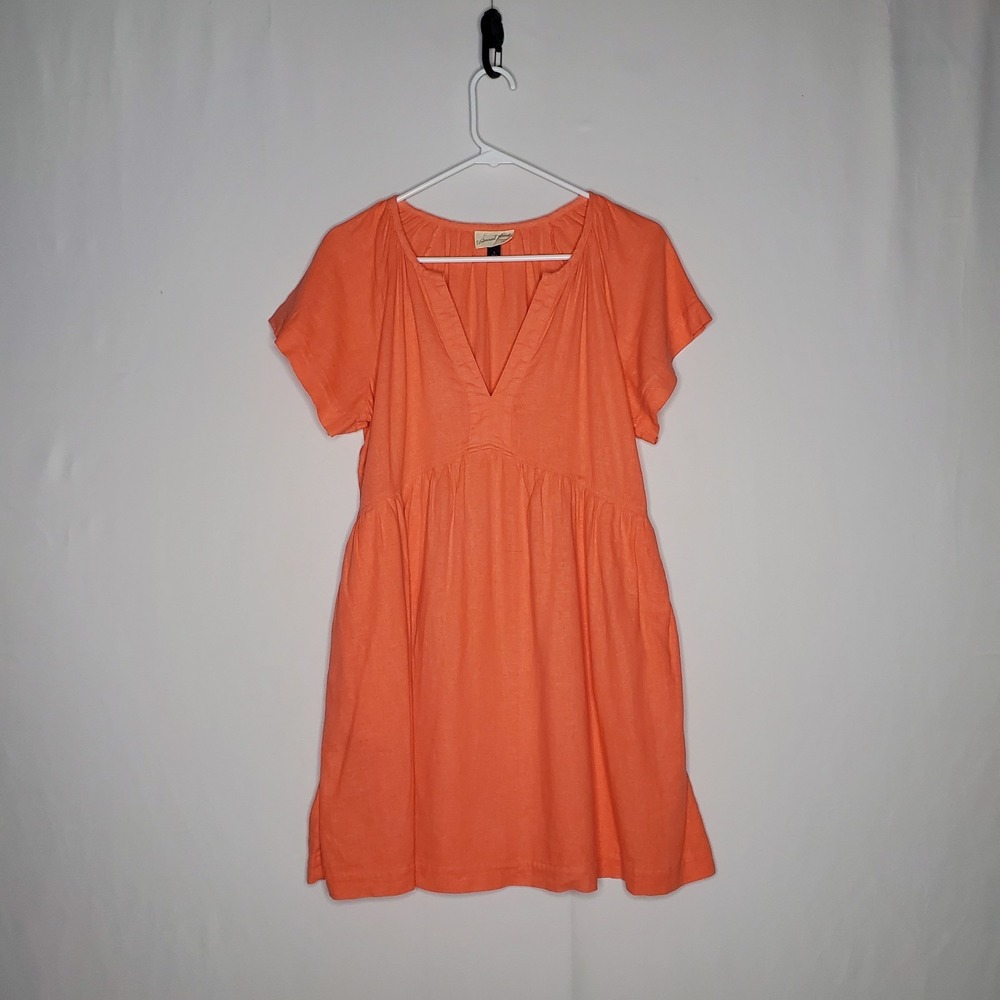 Universal Thread Linen Blend Babydoll Vneck Dress Small Coral Beachy Summer
